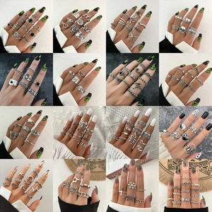 Vintage Antique Silver Alloy Knuckle Ring Collection Butterfly Snake Heart Geometric Oxidized Punk Bohemian Women Jewelry