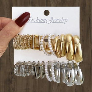 Mode Legering Oorbellen Voor Dames Goud Zilver Verguld Kunstmatige Kunstparel C-Vorm Geometrisch Vlinder Oorbellen Assortiment