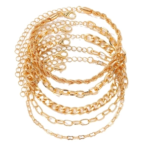 6-teiliges Set goldene geschichtete Boho-Ketten mit Panzer- und Herzgliedern