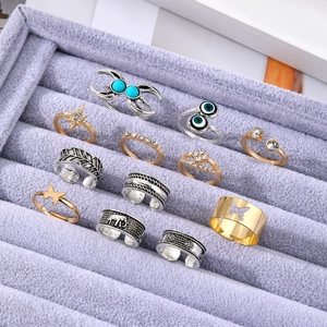 Lot de 12 bagues bohèmes vintage avec turquoise, motifs d'éléphant et papillon