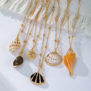 Bohemian Gouden Legering Kraal Ketting Met Natuurlijke Zeeschelp Wulk Anhänger Voor Vrouwen Strandvakantie Sieraden