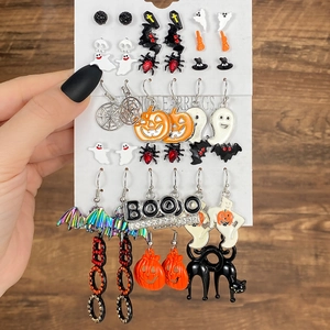 Σετ σκουλαρίκια Halloween με κολοκύθα, φάντασμα και νυχτερίδα με λαμπερά στρας σχέδια