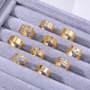 10-piece set of gold celestial star and moon open toe rings with geometric cutouts