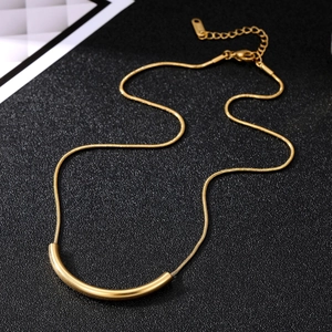 Elegant gold smile curved bar necklace with sleek snake chain for women