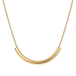 Minimalist gold smile curved tube necklace with delicate snake chain in polished titanium steel