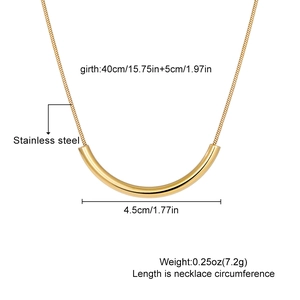 Minimalist gold stainless steel smile curved bar necklace with 40cm snake chain