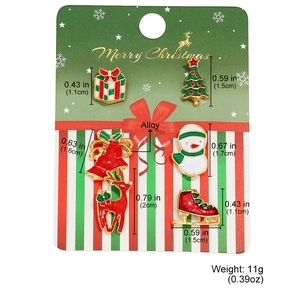 6-piece Christmas brooch set with colorful enamel designs like trees and snowmen