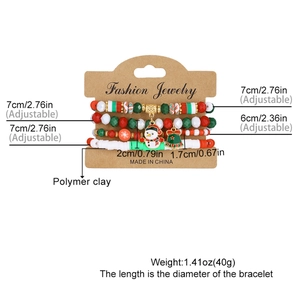 Detailed view of Christmas polymer clay bracelet set with size and weight annotations