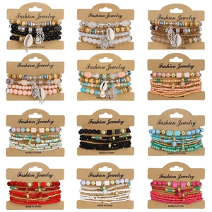 Bohemian Mehrlagiges Perlenarmband Mit Blatt- und Muschel-Charms Acryl Holz Harz Handgefertigter Ethno-Schmuck Für Damen Urlaub Alltag