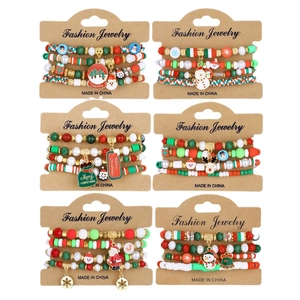 Colorful Christmas acrylic beaded bracelet set with snowflake and Santa charms