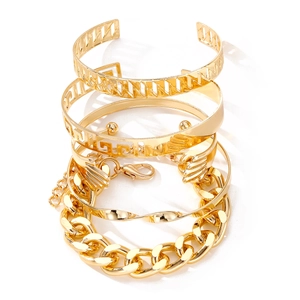 Set de 5 bracelets dorés vintage avec motifs grecques ajourés et design chaîne épaisse