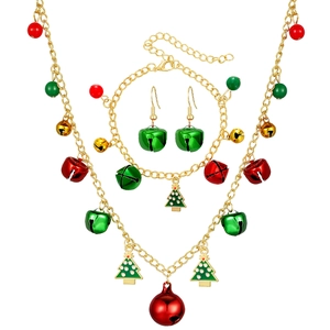 Weihnachtsschmuck-Set mit goldener Halskette, Armband und Ohrringen mit bunten Glocken
