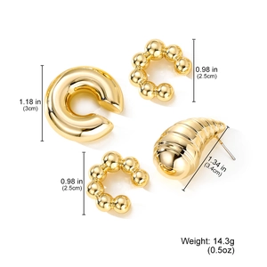 Retro-Gold-Wassertropfen und kugel-geformtes Ohrmanschetten-Set für Damen, poliert