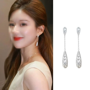 Sparkling silver zircon teardrop dangle earrings with elegant cascading drop design