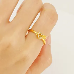 Cupid's Arrow Heart Ring Stainless Steel Zircon Studded Open Adjustable 18K Gold Plated Fashion Jewelry For Women