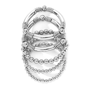 Ensemble de 5 bracelets élastiques en perles argentées avec détails de tubes polis