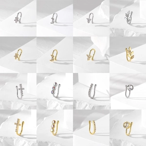 Copper Rhinestone Non-Piercing U-Shaped Nose Cuffs Geometric Star Moon Cross Clip-on Nose Ring For Women Fashion Body Jewelry