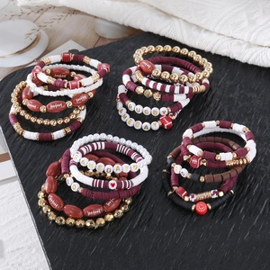 Super Bowl Game Day rugby bracelet set with Heishi beads and colorful charms