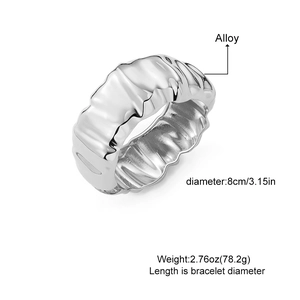 Minimalist irregular wide metal open cuff bracelet with silver liquid lava ripple texture