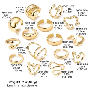 15er-Set goldene Lava-Ringe mit detaillierten Maßangaben für die Durchmesser-Größen