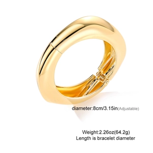Glossy gold chunky geometric wide cuff bracelet with adjustable 8cm diameter