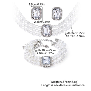 Elegantes mehrlagiges Perlen-Schmuckset mit Kristall-Halskette, Armband und Ohrringen