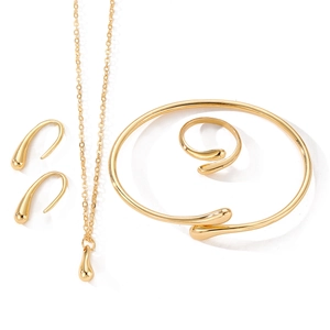 Elegante conjunto de joyas de 4 piezas doradas con colgante de gota de agua y brazaletes