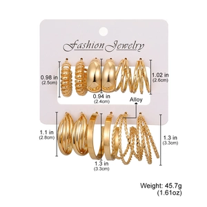 6er-Set goldene Creolen aus Legierung in spiralförmigen, glatten und gedrehten Designs