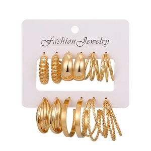 5-teiliges goldenes Ohrring-Set aus Legierung mit Zirkon und Perlenimitat für Damen