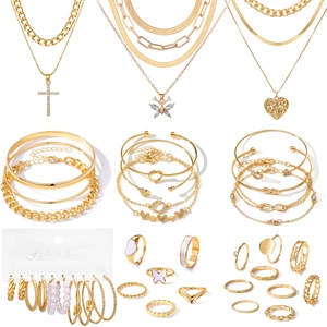 Colección de Joyas Vintage de Aleación Strass Perla Artificial Imitación para Mujer Collar en Capas Pendientes Aro Anillos Pulseras
