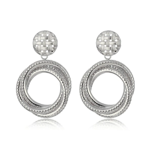 Vintage silver woven textured geometric drop earrings with interlocking circles