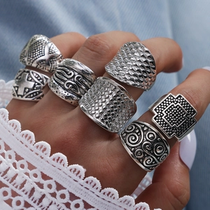 Vintage Legierung Geometrische Ring Set Herren Damen Retro Distressed Punk Boho Stapelbar Finger Schmuck Zubehör