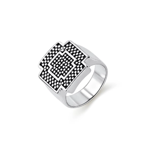 Vintage 7er-Set geometrische Ringe aus Silberlegierung mit quadratischem Muster und Retro-Finish