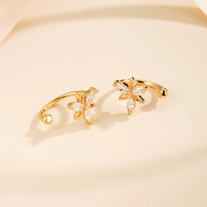 Elegant gold plated flower earrings with sparkling marquise zircons for women