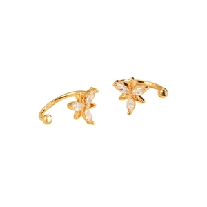 Elegant gold plated ear cuffs featuring crystal zircon flowers with marquise petals