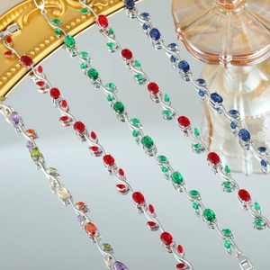 Set di bracciali eleganti a forma di foglia argentati con cristalli colorati taglio marquise