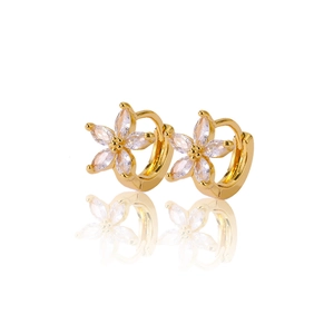 Boucles d'oreilles créoles fleurs dorées avec pierres de zircone cubique taille marquise