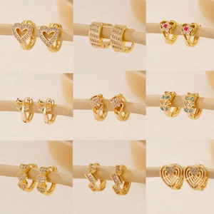 Elegante Koperen Vergulde Huggie Hoop Oorbellen Voor Dames Ingelegde Zirconia Hart Vlinder Geometrische Sieraden