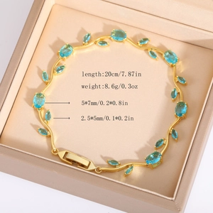 Dimensioni dettagliate del bracciale a foglia di tulipano con zirconi blu da 20cm