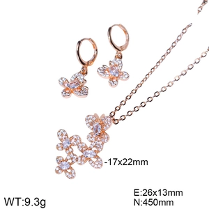 Rose gold butterfly jewelry set with sparkling zircon necklace and earrings for women