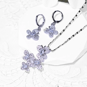 Elegant butterfly jewelry set with blue zircon pendant necklace and matching hook earrings