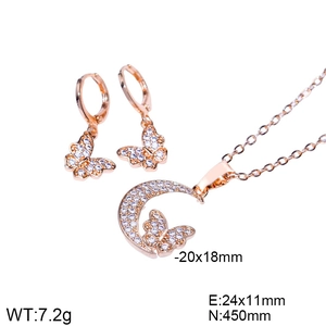 Rose gold moon and butterfly jewelry set with zircon necklace and hoop earrings