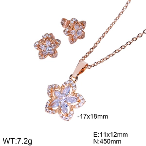 Elegant rose gold flower jewelry set with sparkling zircon floral necklace and earrings