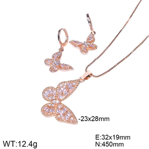 Rose gold butterfly jewelry set with sparkling zircon necklace and earrings for women