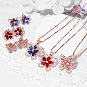 Fashion Copper Rhinestone Butterfly Heart Fan Jewelry Set For Women Elegant Necklace And Earrings Wedding Accessories