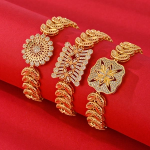 Luxurious Gold Plated Copper Zirconia Bracelet Flower Leaf Design Elegant Wedding Party Jewelry For Women