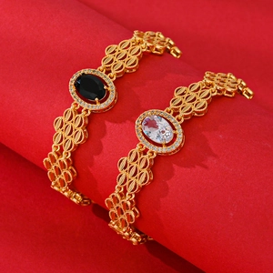 Bracelet de Luxe en Cuivre Plaqué Or Pour Femme Incrusté de Zircone Design de Fleur et Feuille Bijoux Pour Mariage Fête