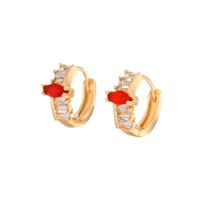 Élégantes créoles dorées avec zircon marquise rouge et cristaux baguette pour femmes
