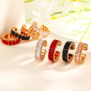 Elegante Koperen Zirconia C-Vormige Open Ring Voor Mannen Vrouwen Mode Geometrische Pave Verstelbare Sieraden Ring