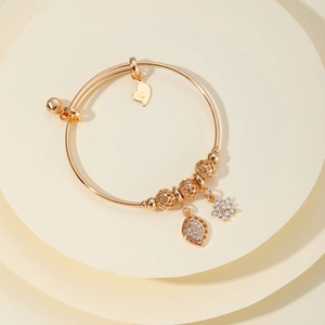 Pulsera ajustable de oro para mujer con colgante de copo de nieve y cuentas de malla